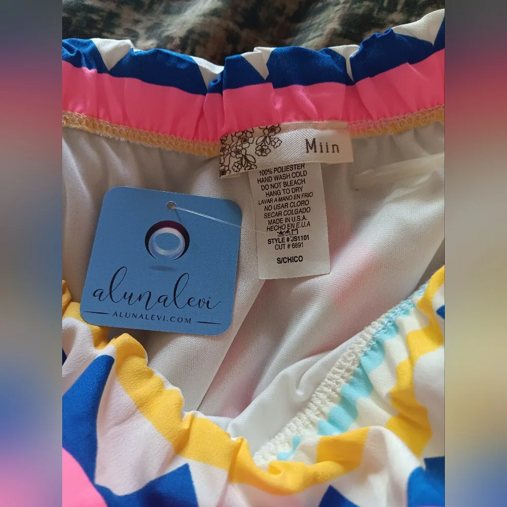 Aluna Levi Multi Color Geometric Pattern Strapless Romper NWT Small - Picture 6 of 7